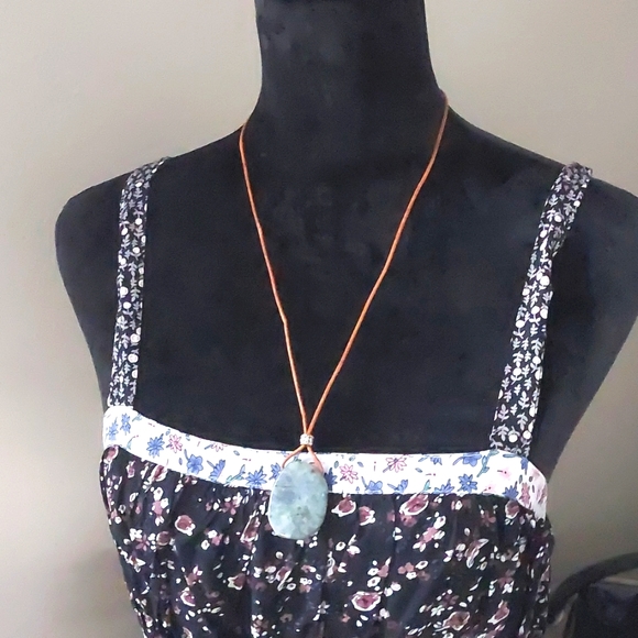 Labradorite Crystal Necklace, Leather, Artisan Made by Rust Belt Raised - Picture 3 of 14